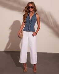 Alandrah Ruffle Collared Button Down Denim Top