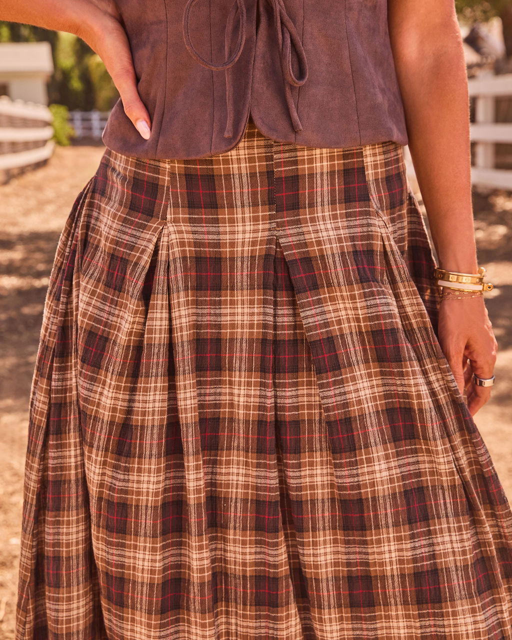 Adela Cotton Plaid Maxi Skirt