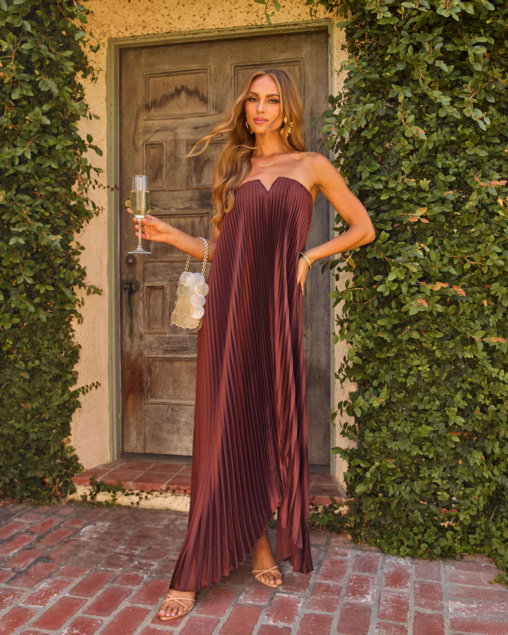 Adrenia Pleated Satin Maxi Dress