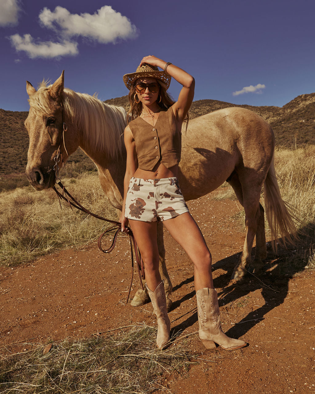 Beat Drop Mid Rise Cow Print Shorts