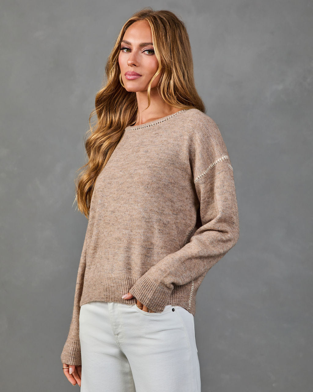 After Coffee Stitched Knit Sweater