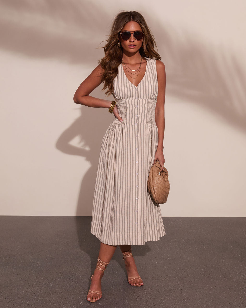 Alorah Striped Fit and Flare Midi Dress