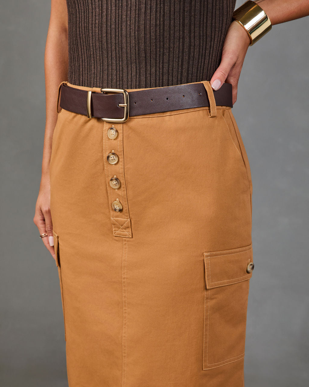 Ardelle Cotton Belted Cargo Midi Skirt