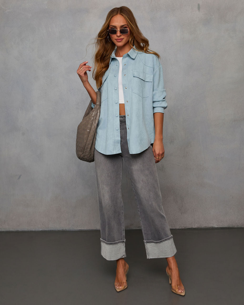 Airelle Faux Suede Button Down Top