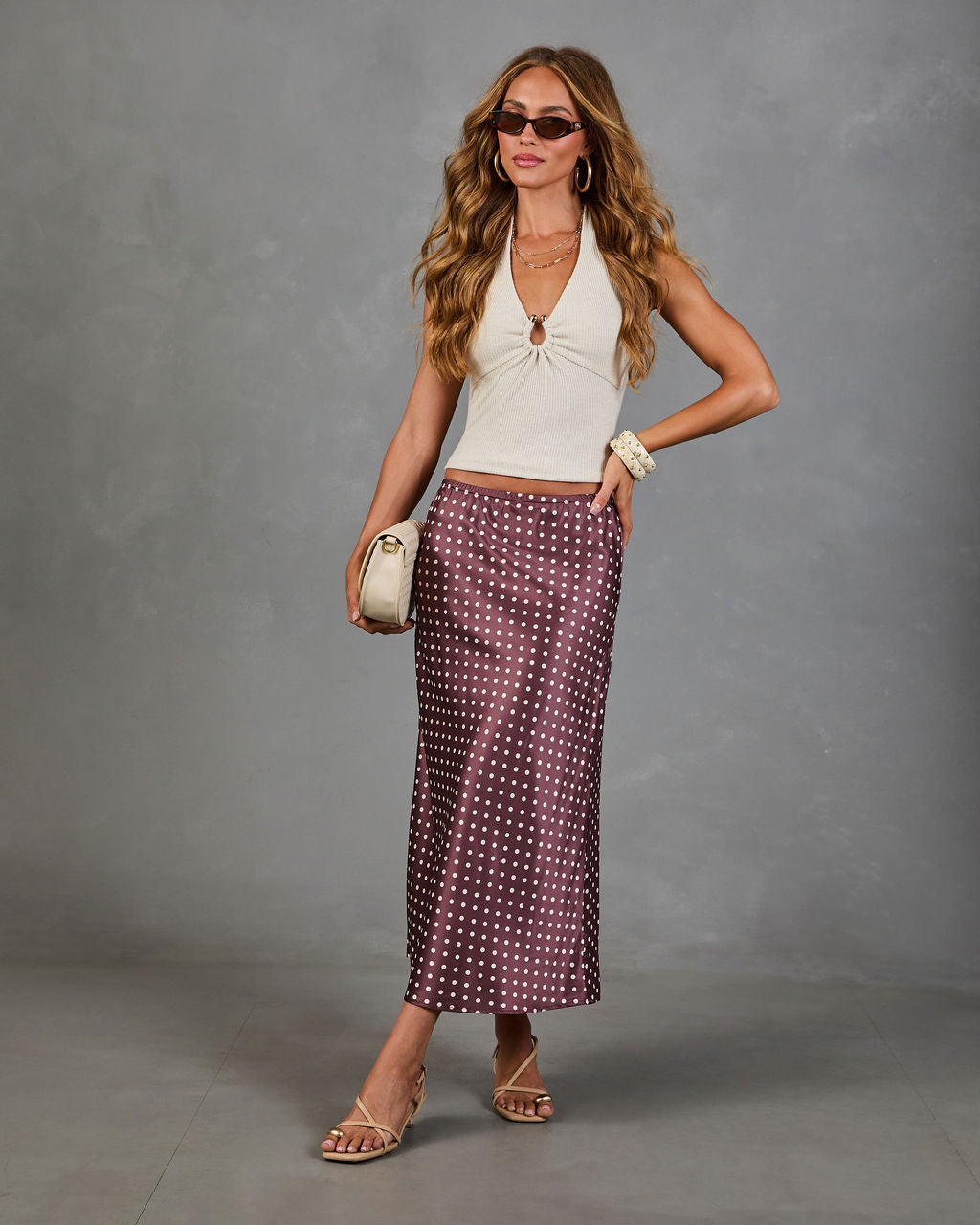 Alirah Satin Polka Dot Midi Skirt