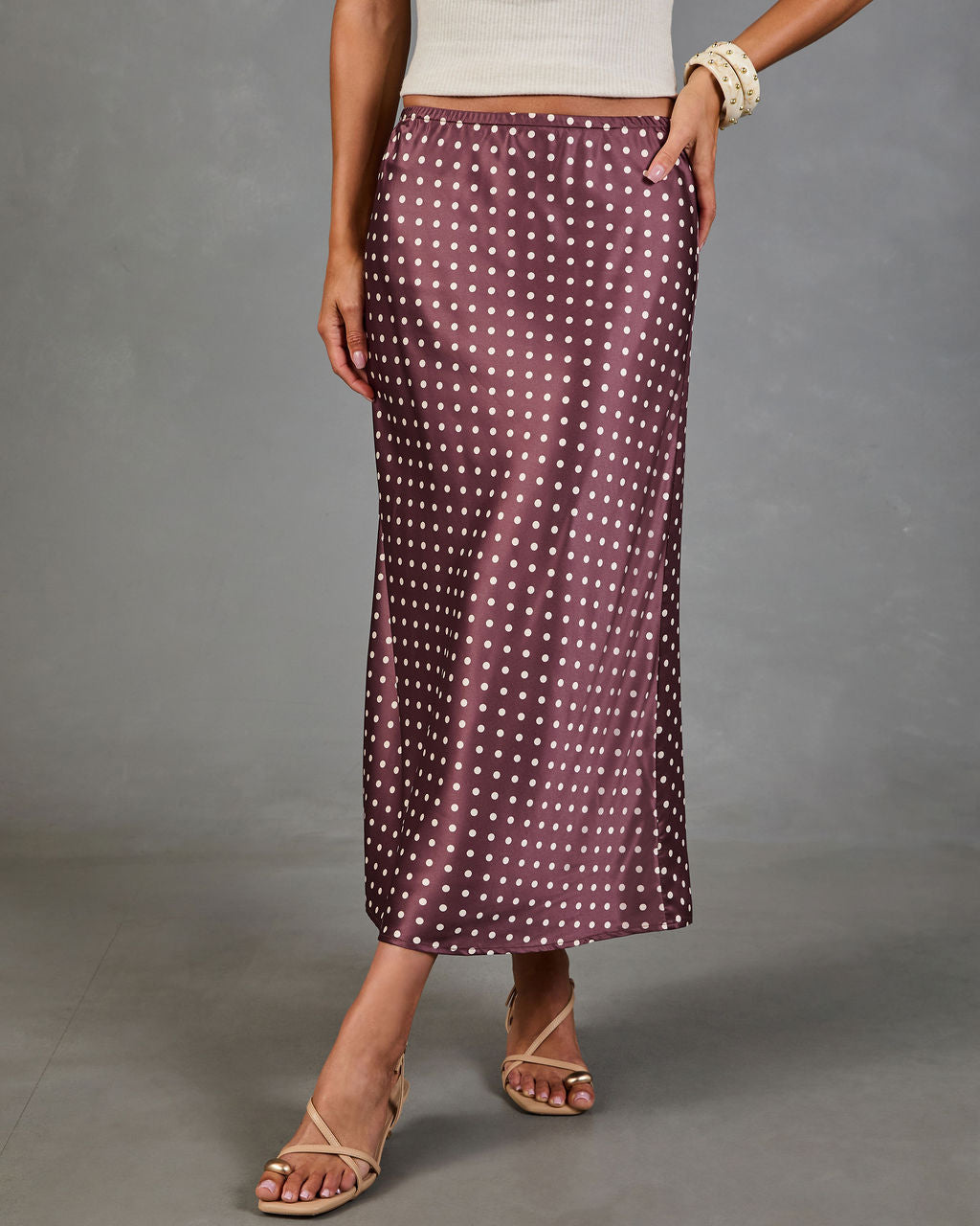 Alirah Satin Polka Dot Midi Skirt