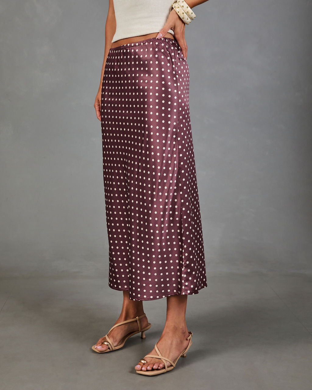 Alirah Satin Polka Dot Midi Skirt