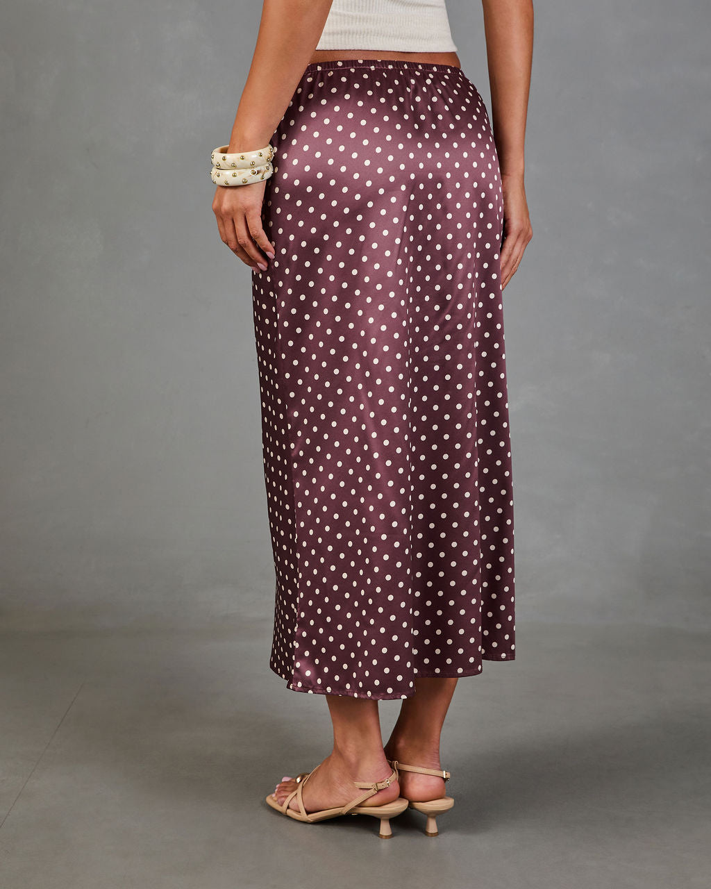 Alirah Satin Polka Dot Midi Skirt