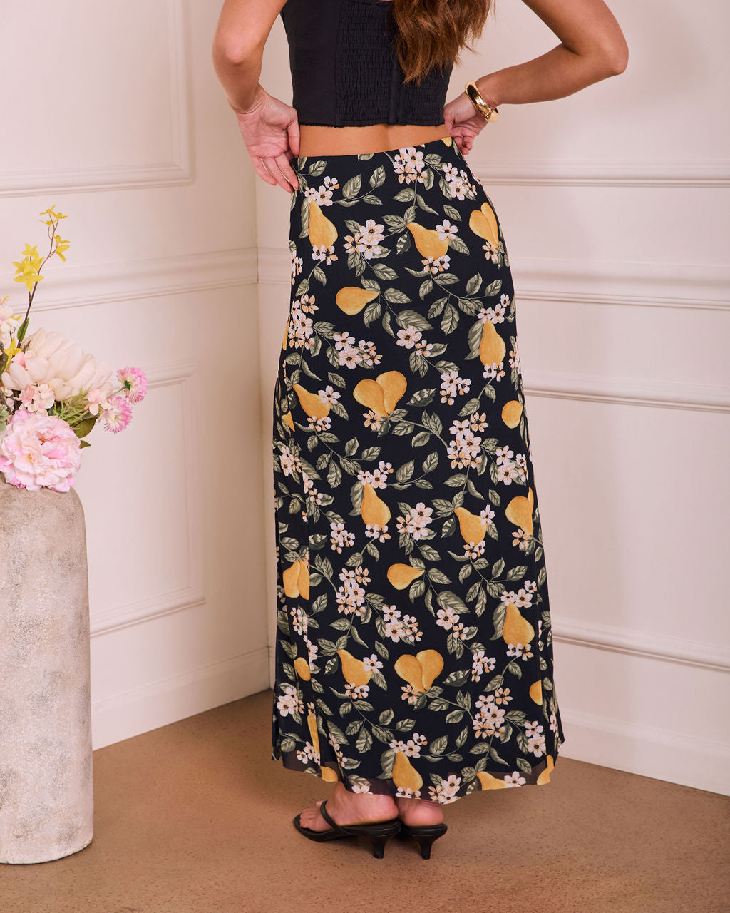 Airy Sol Fruit Floral Print Maxi Skirt