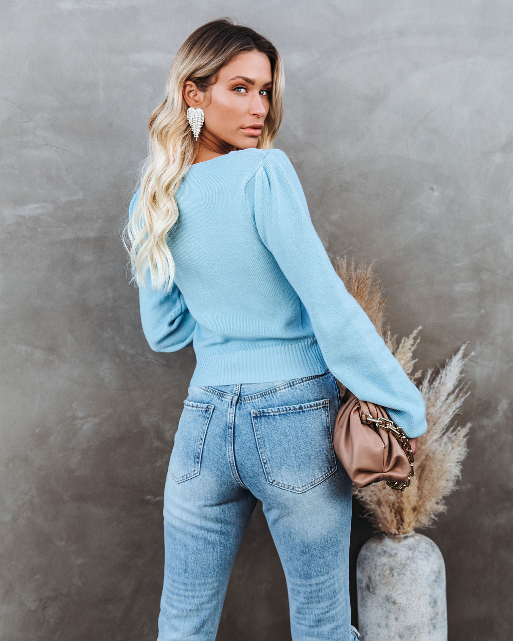 Aimee Ruched Crop Knit Sweater Top